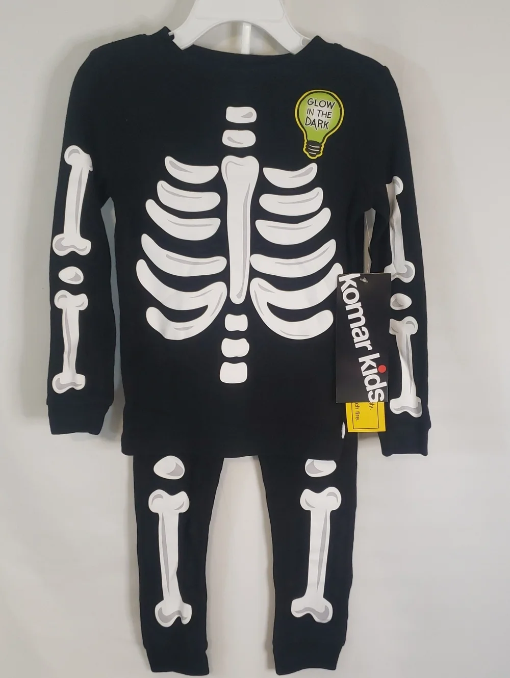 Komar Kids Black Glow-in-the-Dark Skeleton Kids Costume Pajama Set